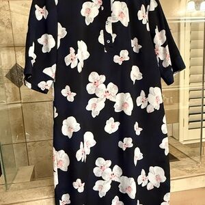 Banana Republic Navy Dress with White & Light Pink Floral Print